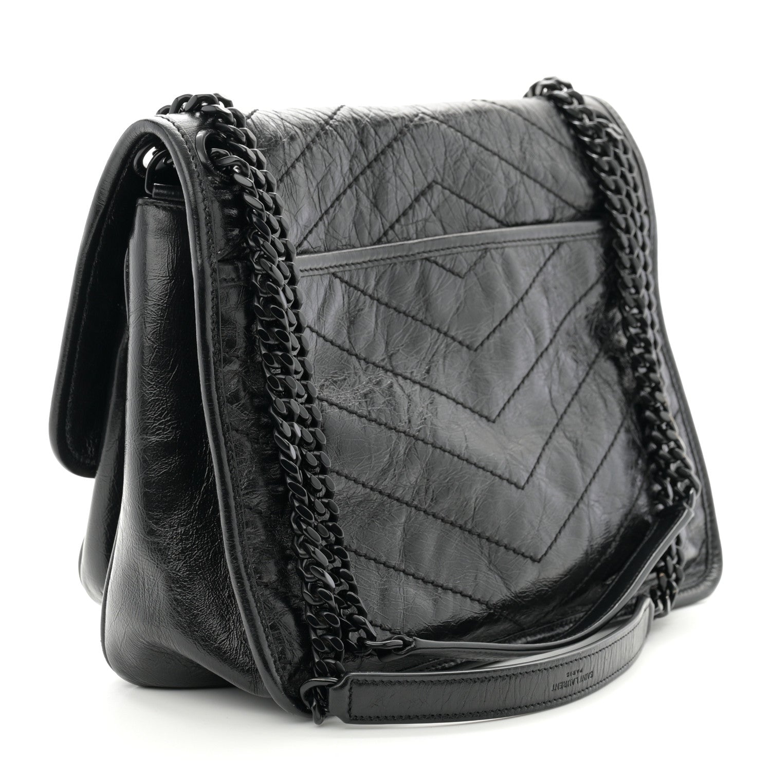Saint Laurent Crinkled Calfskin Matelasse Monogram Large Niki Chain Satchel Black 3 of 10
