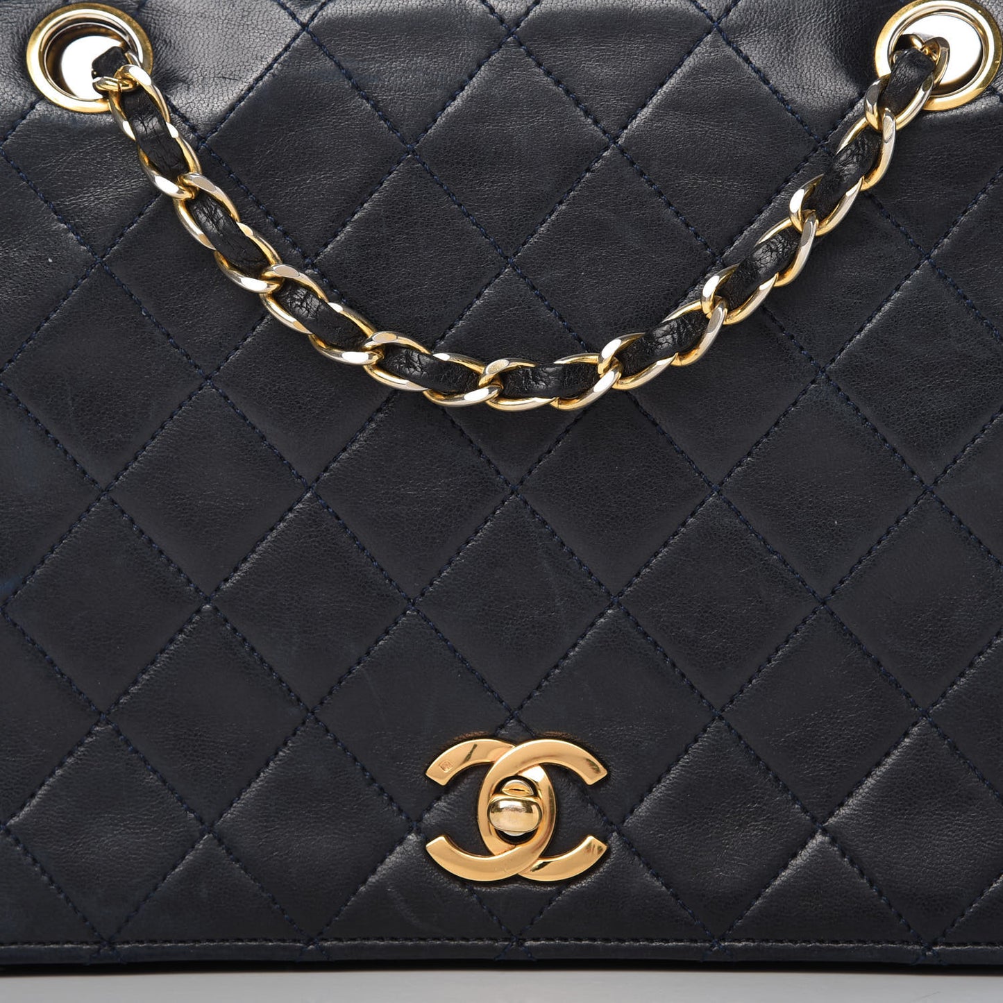 Lambskin Quilted Small Single Flap Bag Navy