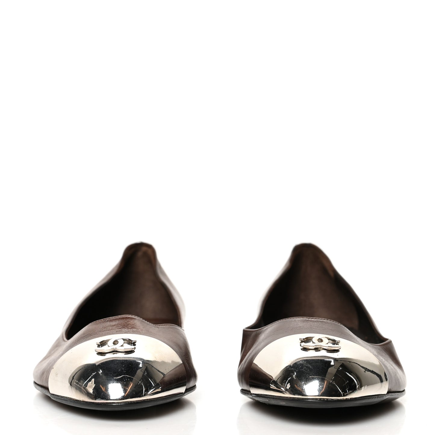 Calfskin Metal Cap Toe CC Ballerina Flats 36 Brown Gold
