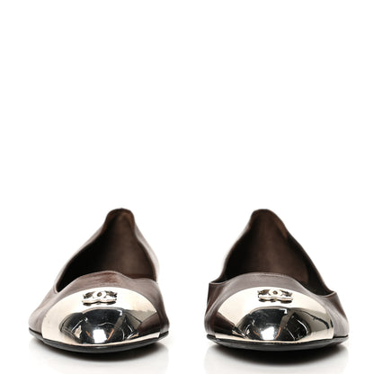 Chanel Calfskin Metal Cap Toe CC Ballerina Flats 36 Brown Gold 2 of 10