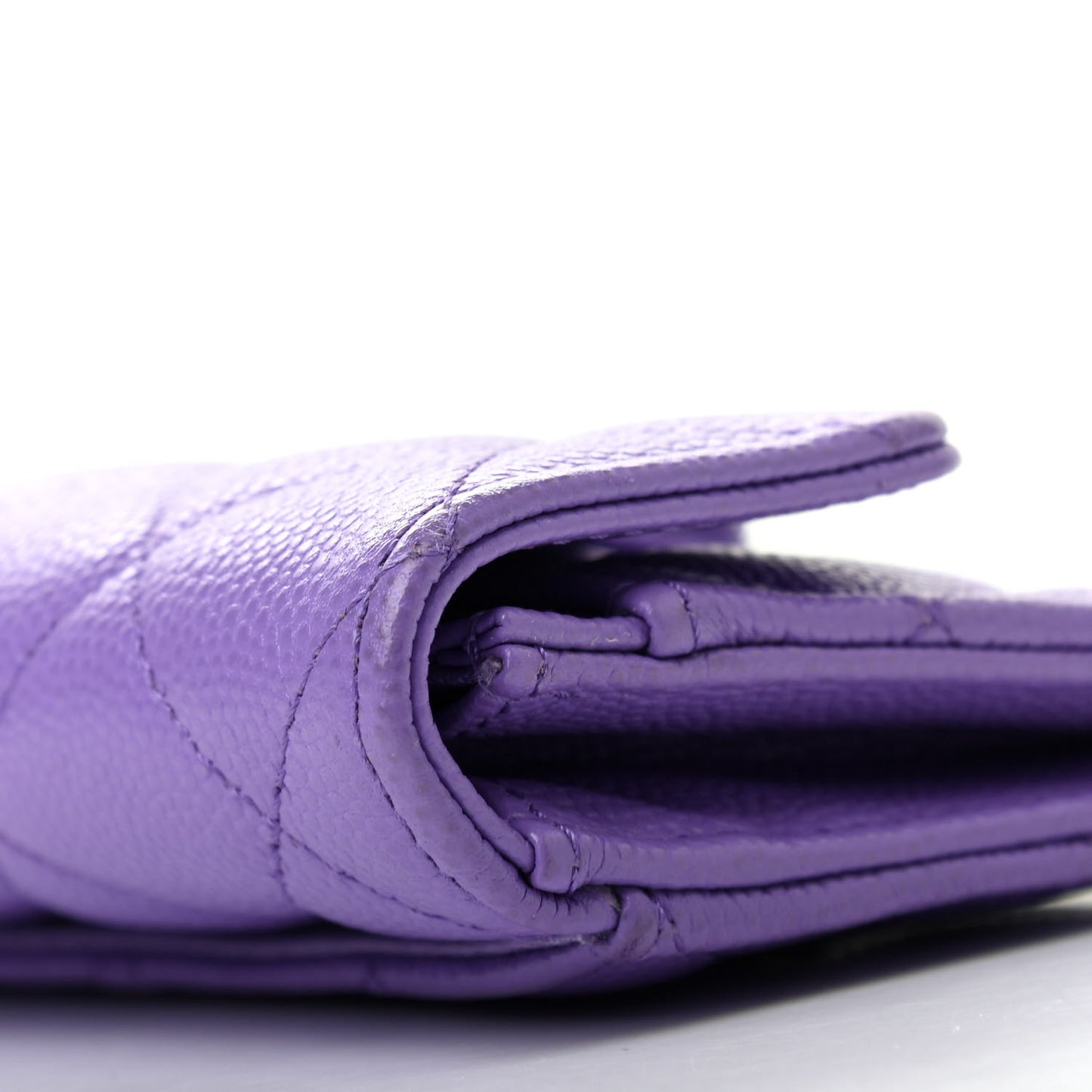 Caviar Quilted Flap Card Holder Wallet Purple