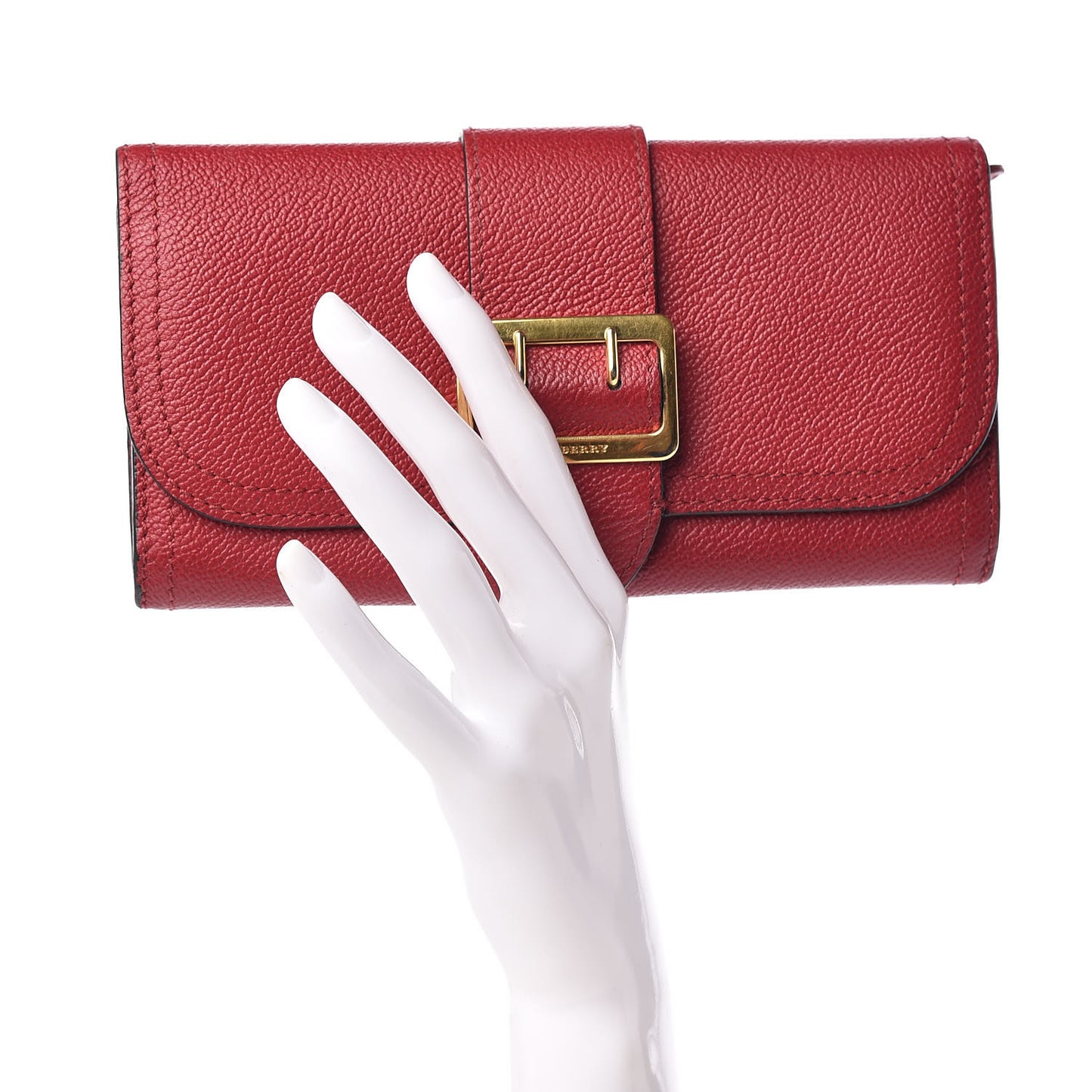 Grainy Calfskin Buckle Detail Flap Wallet Red