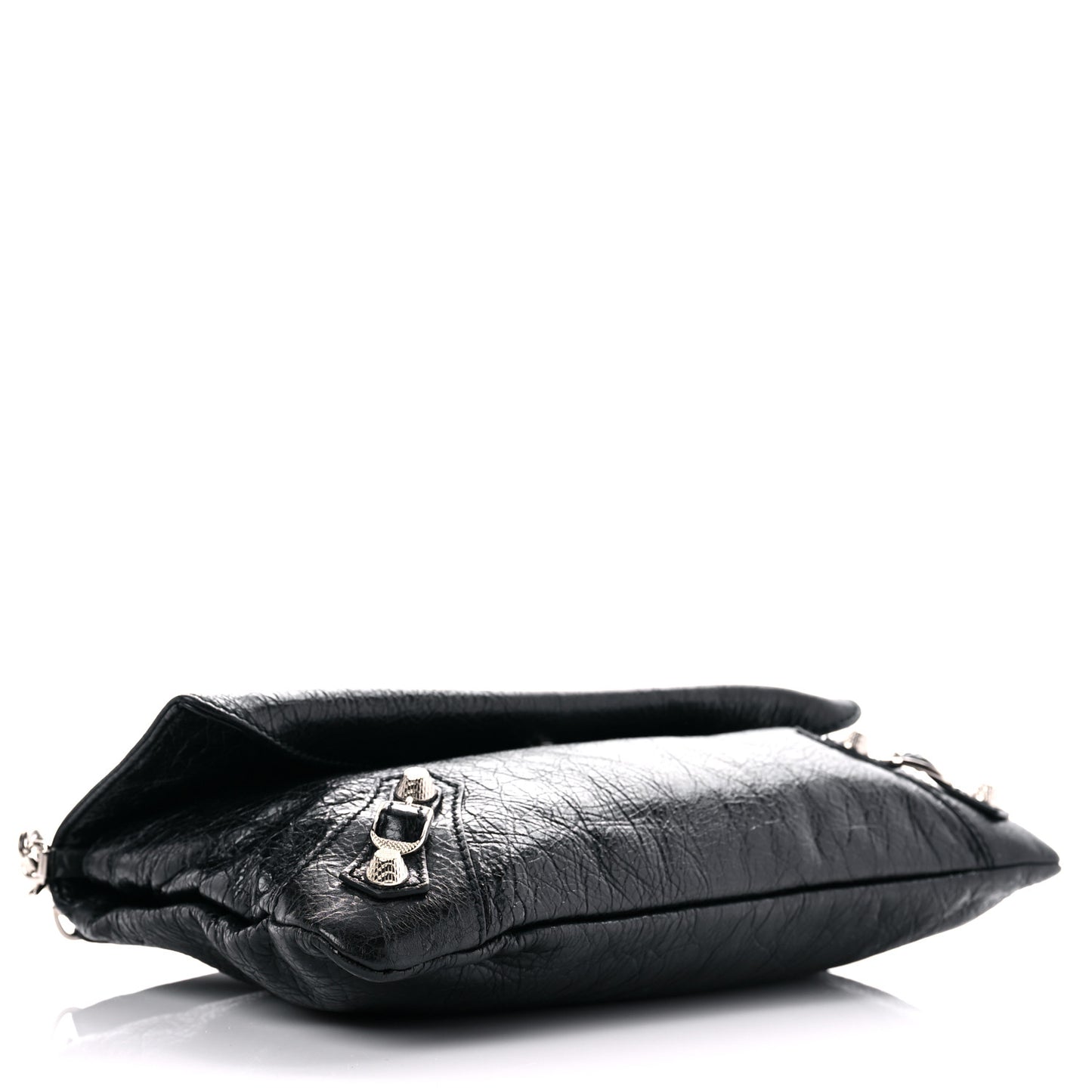 Agneau Giant 12 Silver Hardware Envelope Strap Clutch Black