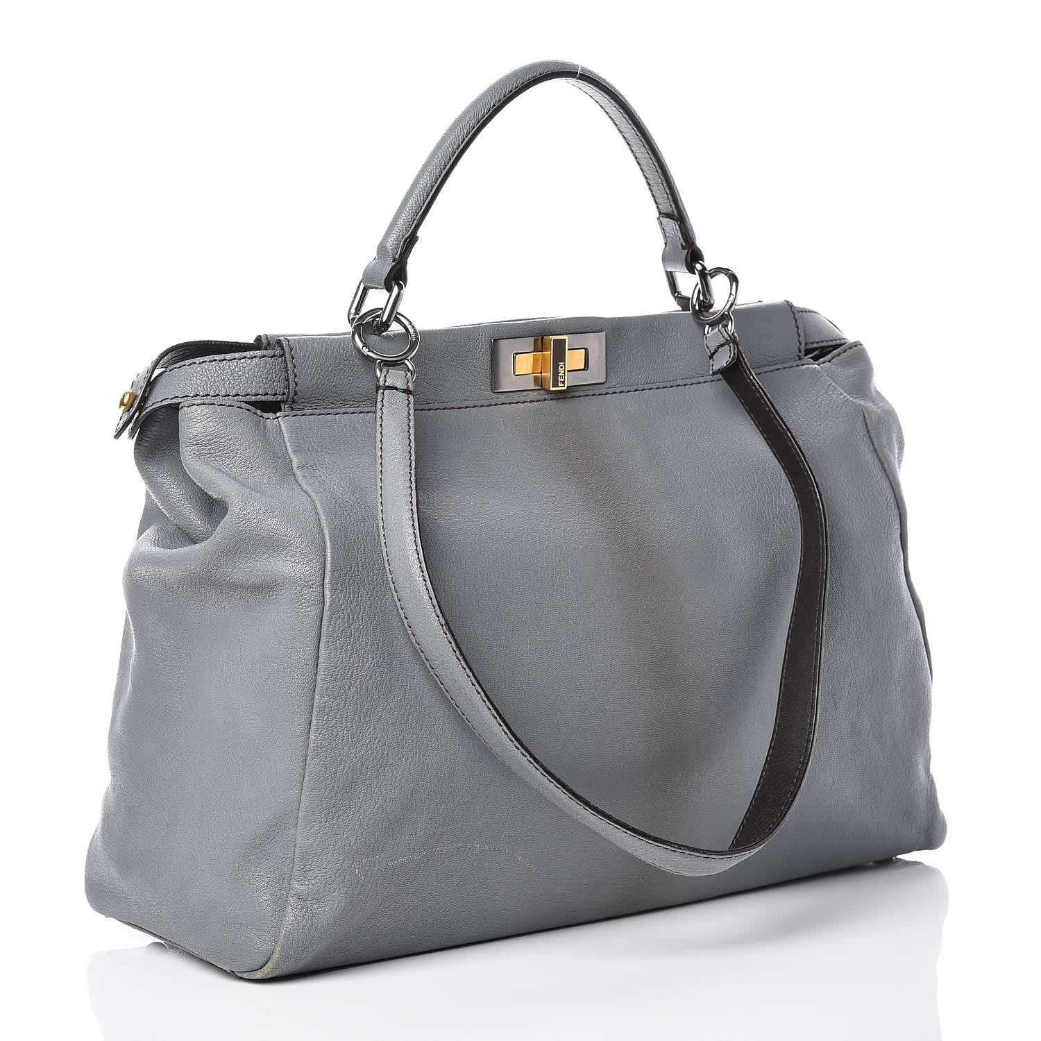 Fendi Goatskin Zucca Large Peekaboo Iconic Satchel Grigio Tobacco Black 4 of 20