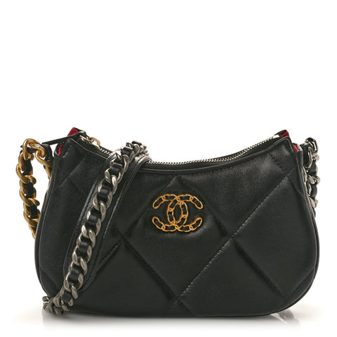 Lambskin Quilted Chanel 19 Hobo Clutch With Chain Black