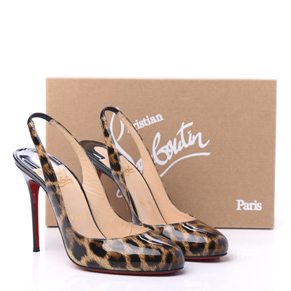 Christian Louboutin Patent Leopardino Fifi Sling 100 Pumps 39.5 Brown Black 8 of 9