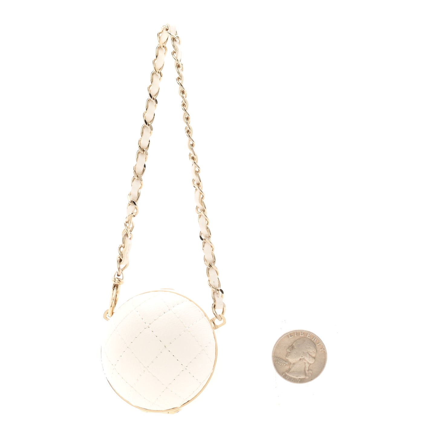 Lambskin Quilted Sphere Mini Bag Charm Beige