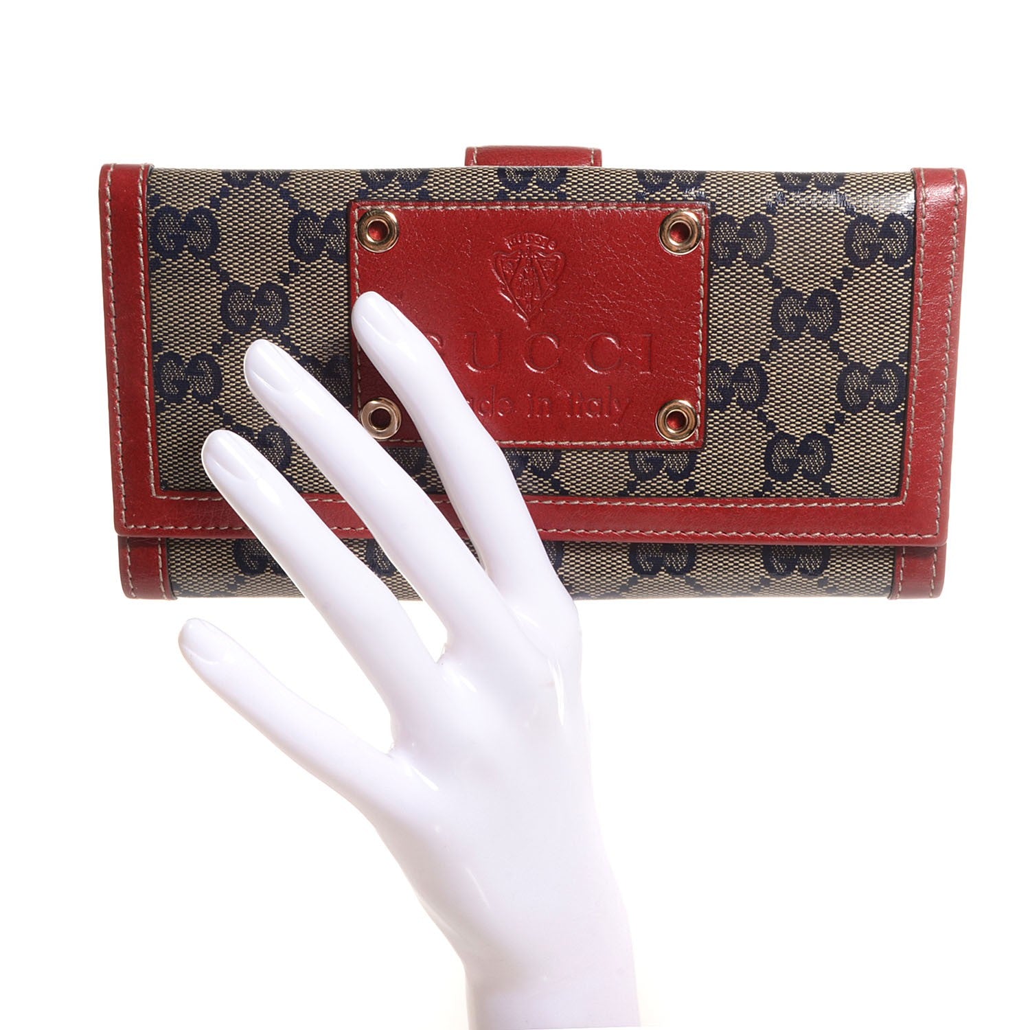 Gucci Crystal Monogram Continental Wallet Red Navy 2 of 8