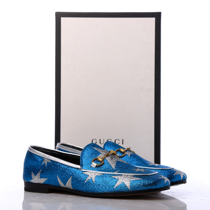 Gucci Lurex Calfskin Starry Sky Womens Jordaan Loafers 39 Bluette Silver 16 of 16