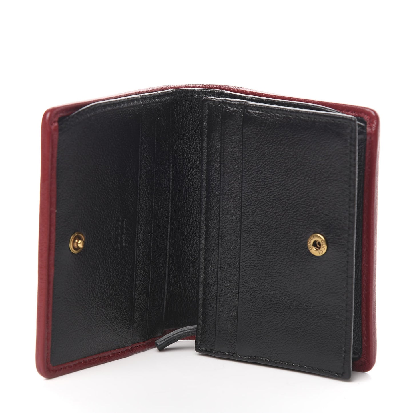 Vintage Effect Calfskin Matelasse Diagonal Torchon GG Marmont Card Case Wallet Black Romantic Cherry