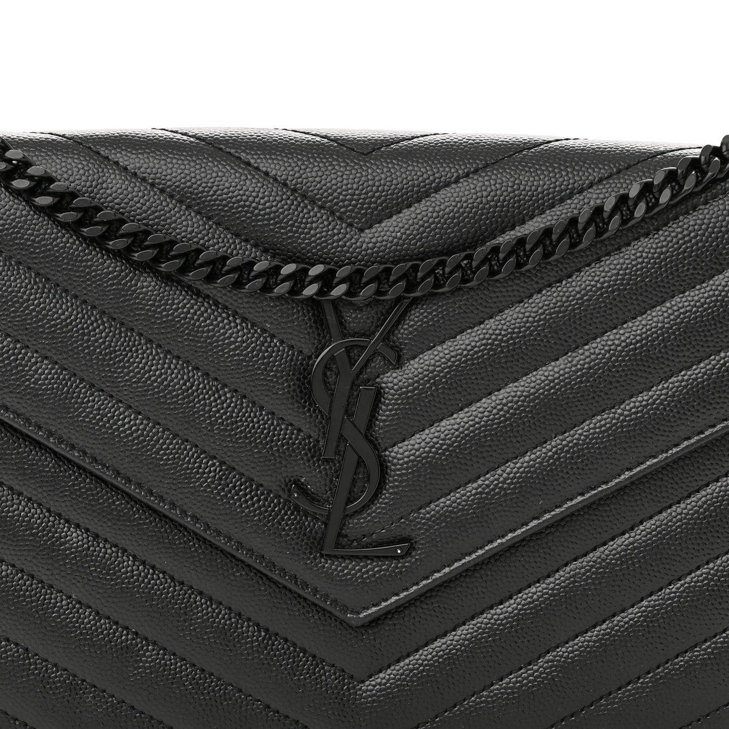 Grain De Poudre Matelasse Chevron Monogram Monochrome Chain Wallet Black