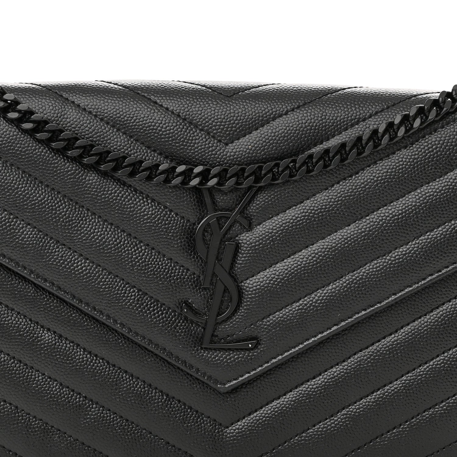 Saint Laurent Grain De Poudre Matelasse Chevron Monogram Monochrome Chain Wallet Black 7 of 11
