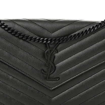 Saint Laurent Grain De Poudre Matelasse Chevron Monogram Monochrome Chain Wallet Black 7 of 11