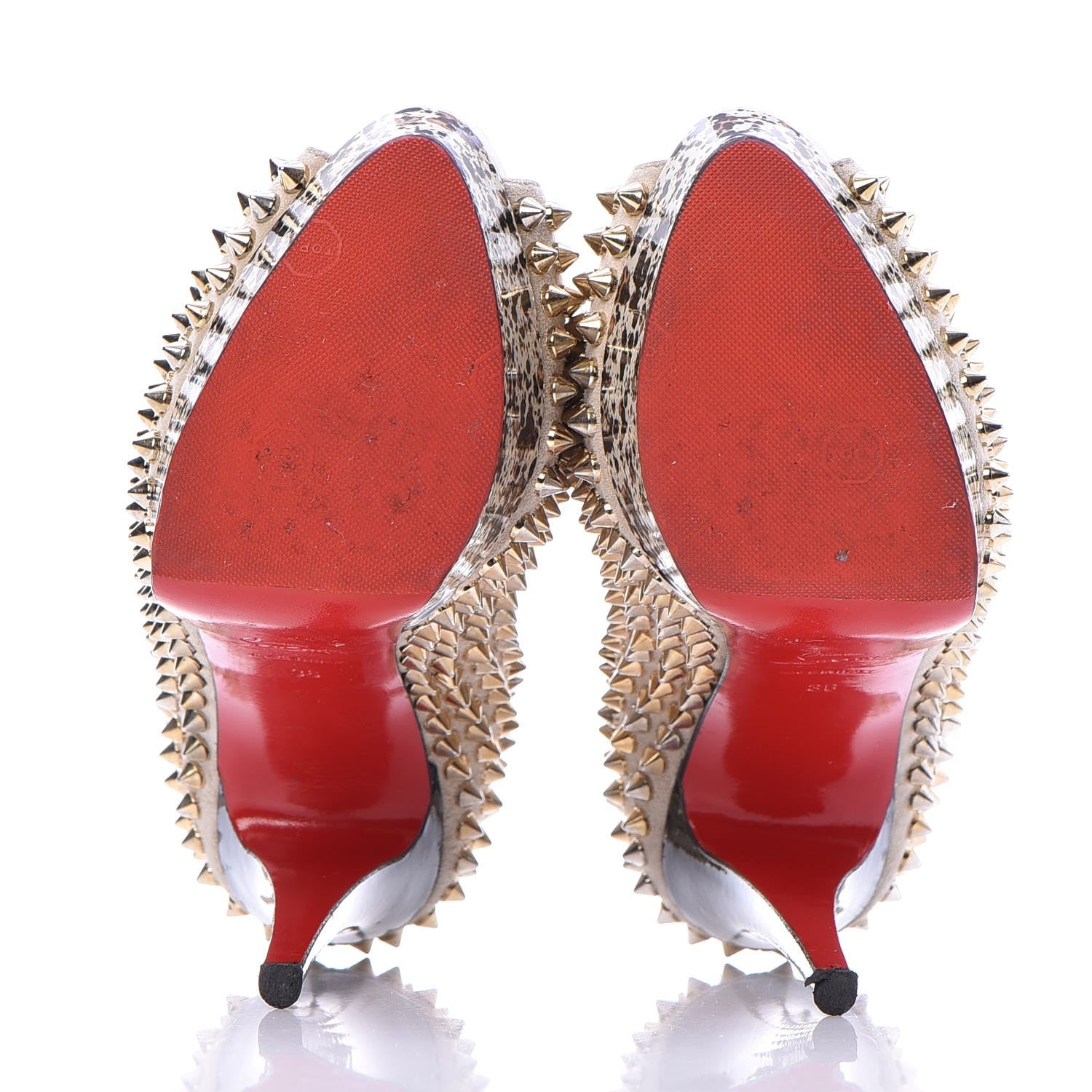 Christian Louboutin Veau Velours Patent Lady Peep Spikes 150 Pumps 36 Stone 7 of 14