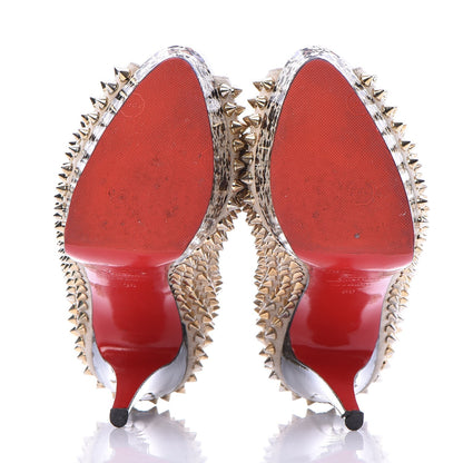 Christian Louboutin Veau Velours Patent Lady Peep Spikes 150 Pumps 36 Stone 7 of 14