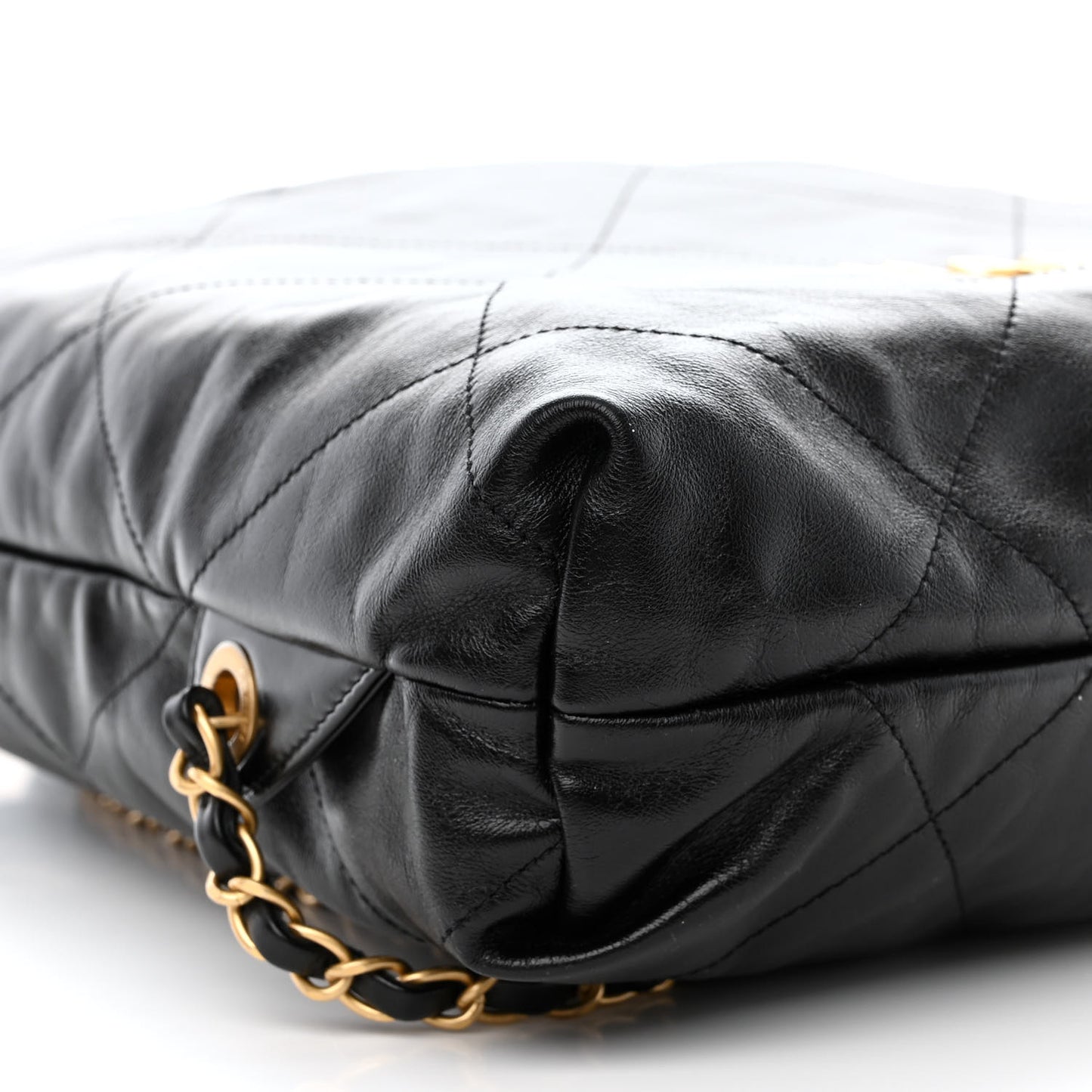 Shiny Calfskin Quilted Chanel 22 Backpack Black
