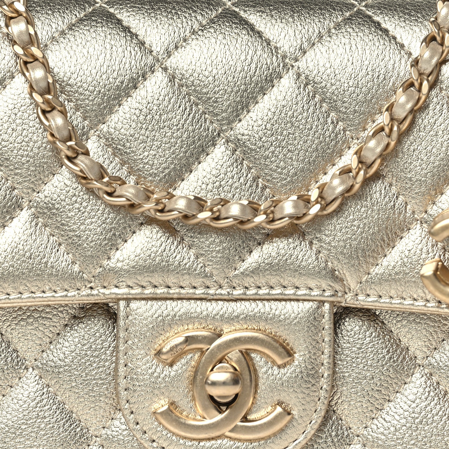Chanel Metallic Caviar Quilted Mini Square CC Slide Flap Gold 8 of 11