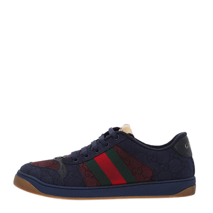 Gucci New Canvas GG Web Mens Screener Sneakers 8 Burgundy Navy 1 of 11
