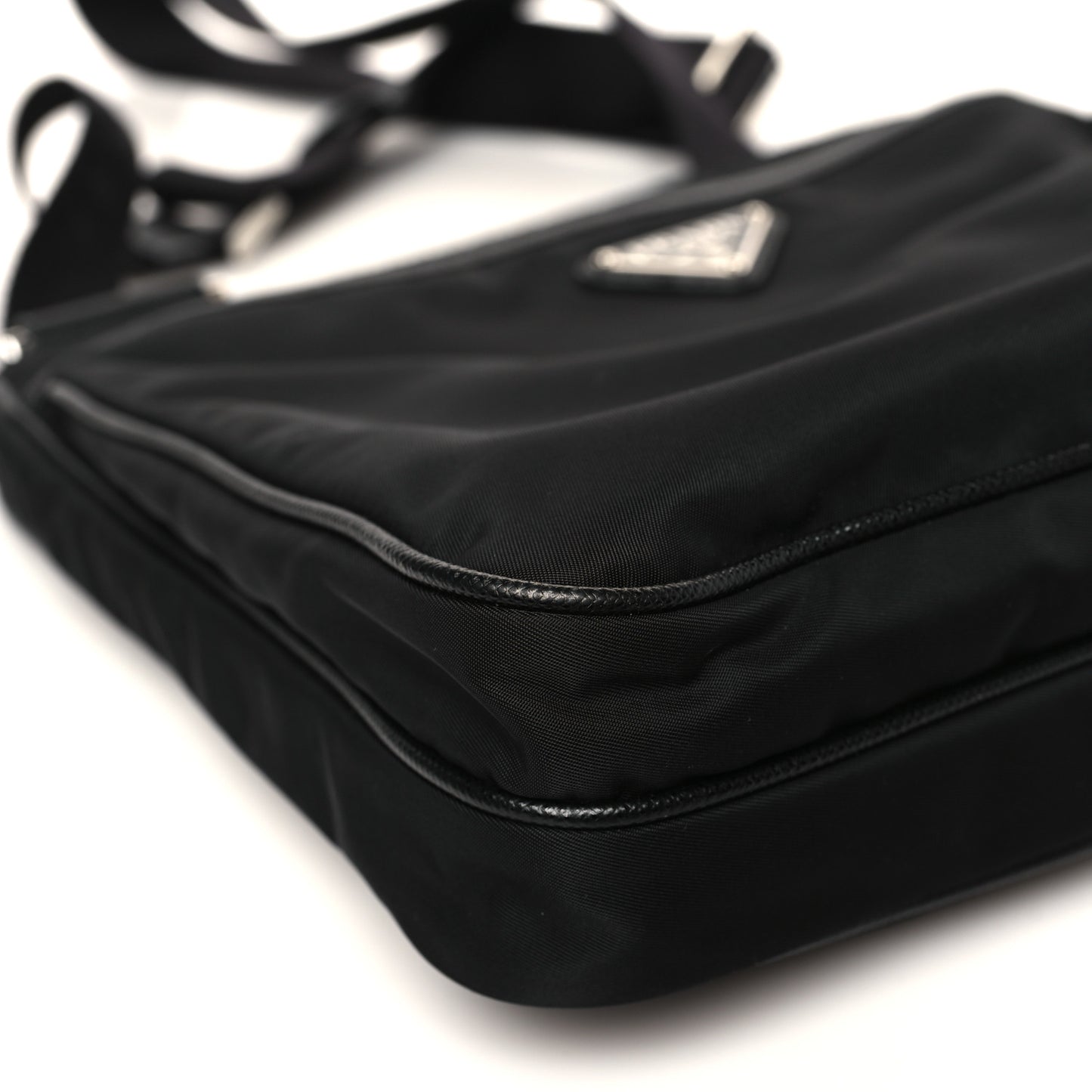 Re-Nylon Saffiano Pocket Flat Messenger Bag Black