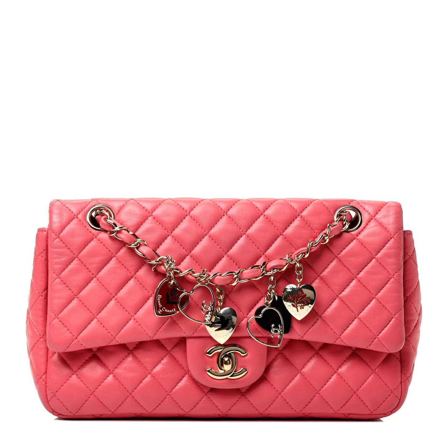 Lambskin Quilted Valentine Charms Medium Single Flap Pink