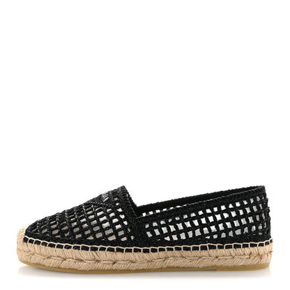 Prada Raffia Triangle Logo Crochet 20mm Espadrilles 37 Black Naturale 1 of 9