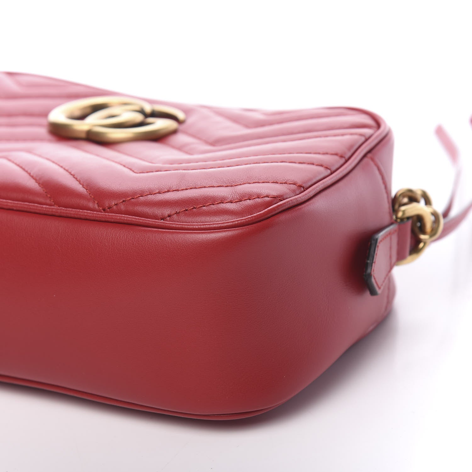 Gucci Calfskin Matelasse Small GG Marmont Chain Shoulder Bag Hibiscus Red 8 of 9