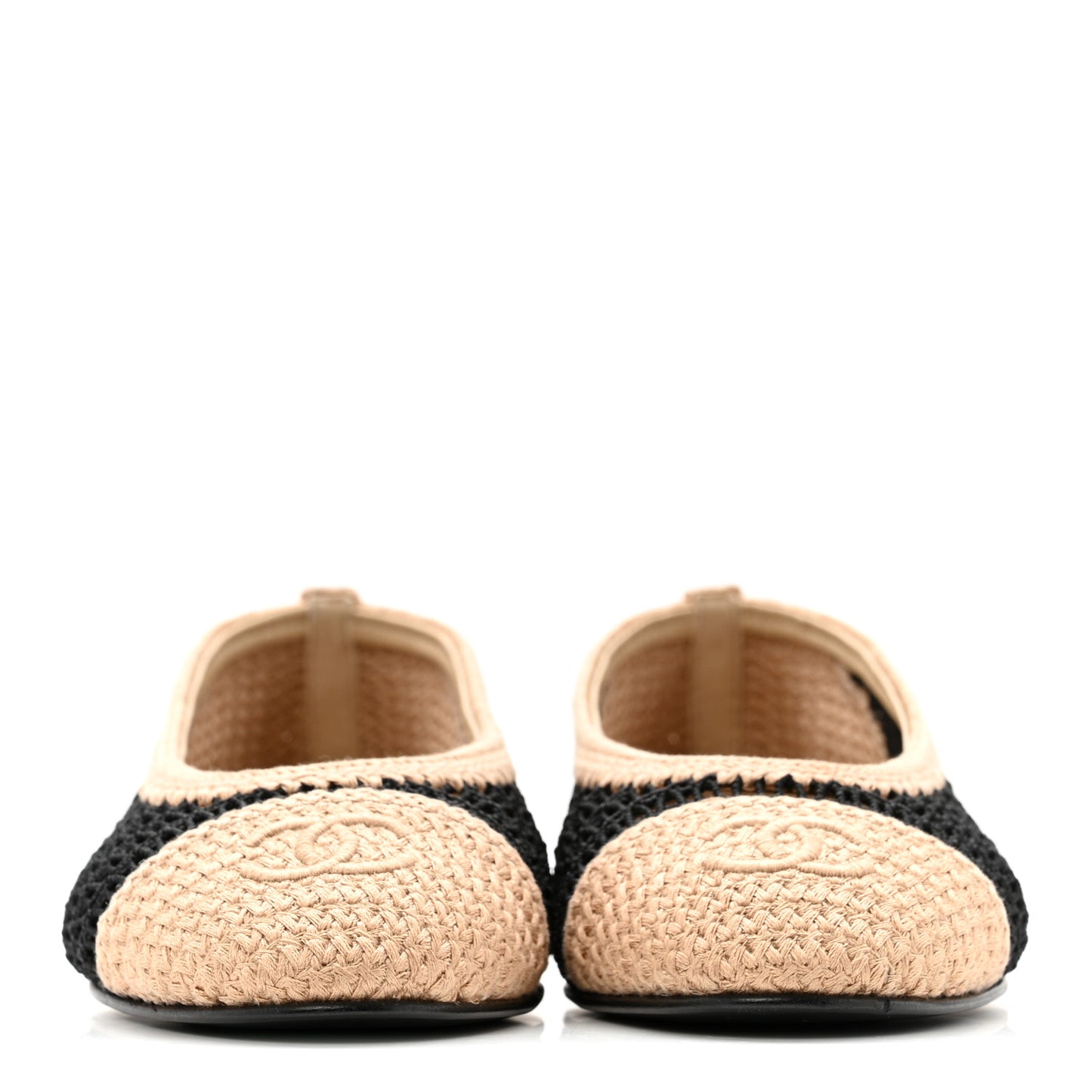 Raffia Cap Toe Ballerina Flats 38.5 Black Beige