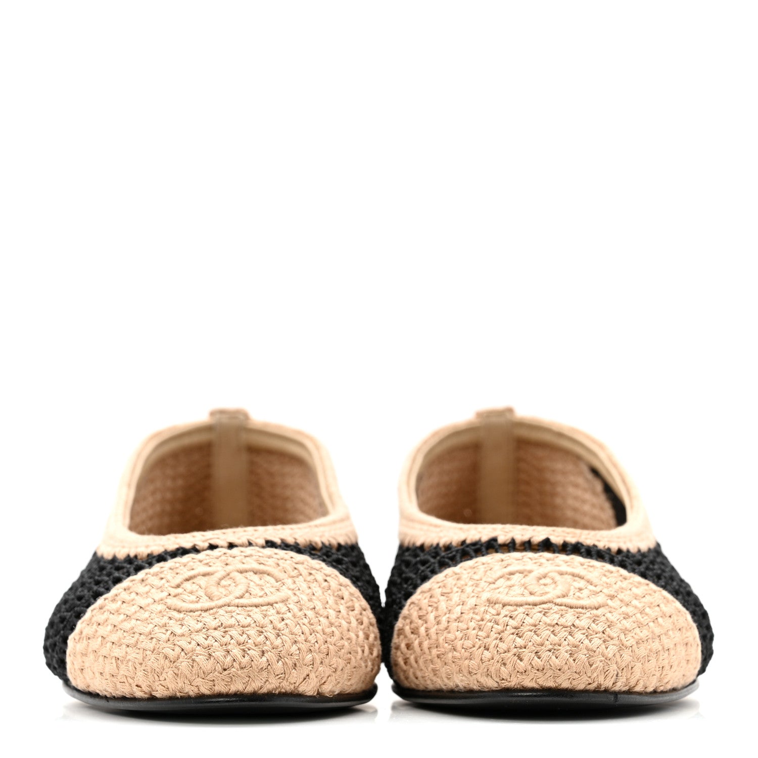 Chanel Raffia Cap Toe Ballerina Flats 38.5 Black Beige 3 of 8