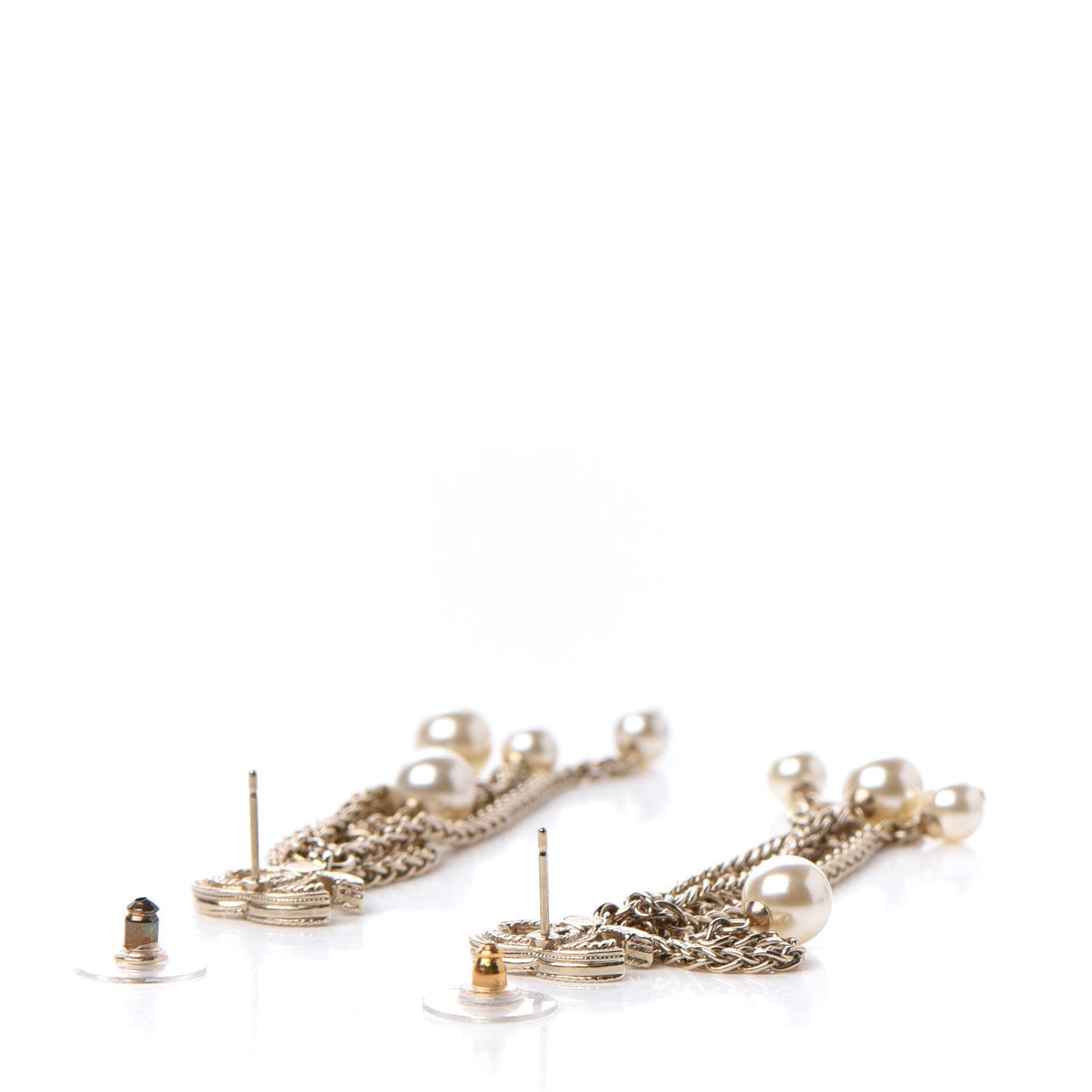 Glass Pearl CC Long Drop Earrings Gold