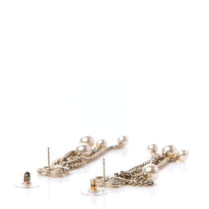 Chanel Glass Pearl CC Long Drop Earrings Gold 3 of 5