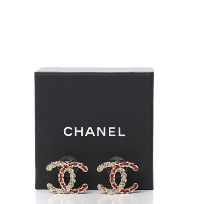 Chanel Enamel Metal Chain French New Wave CC Earrings Red Gold 5 of 5