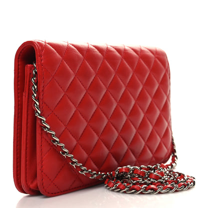 Chanel Lambskin Quilted Diamond CC Wallet On Chain WOC Red 3 of 12