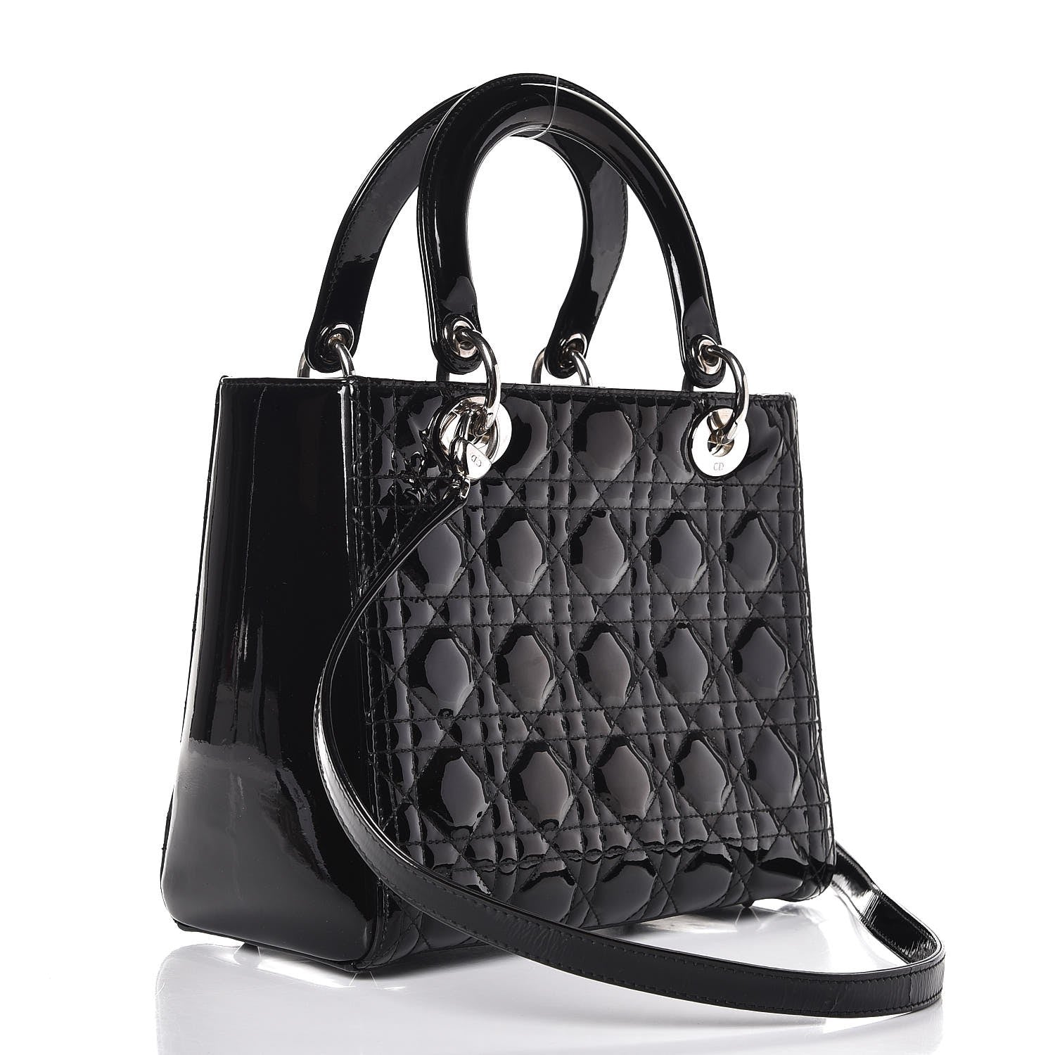 FASHIONPHILE CHRISTIANDIORPatentCannageMediumLadyDiorBlack 4 of 8