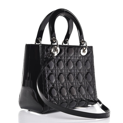 FASHIONPHILE CHRISTIANDIORPatentCannageMediumLadyDiorBlack 4 of 8