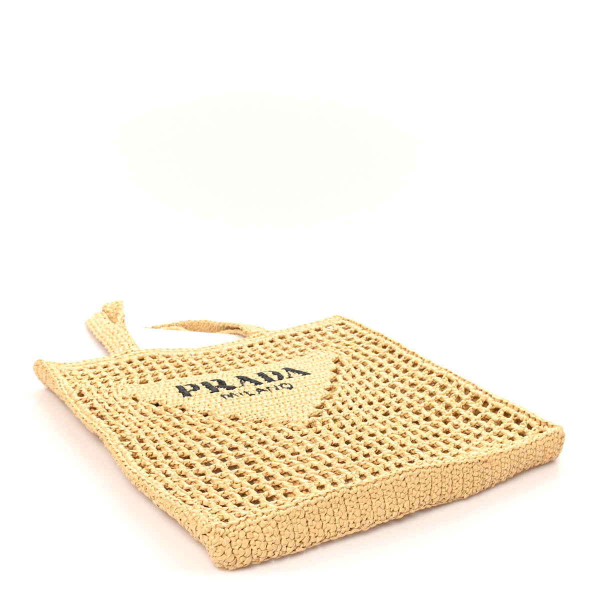 Yarn Raffia Effect Crochet Logo Embroidered Tote Bag Naturale