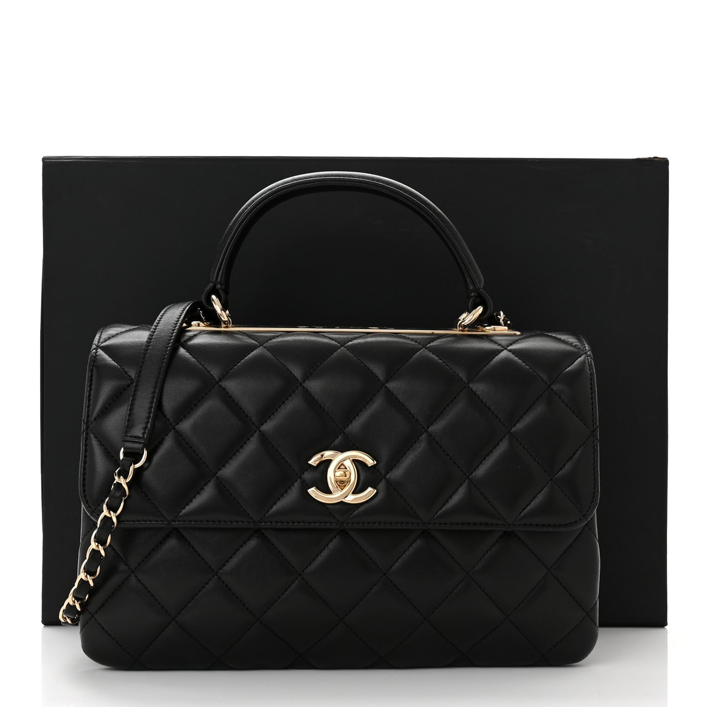 Lambskin Quilted Medium Trendy CC Flap Dual Handle Bag Black