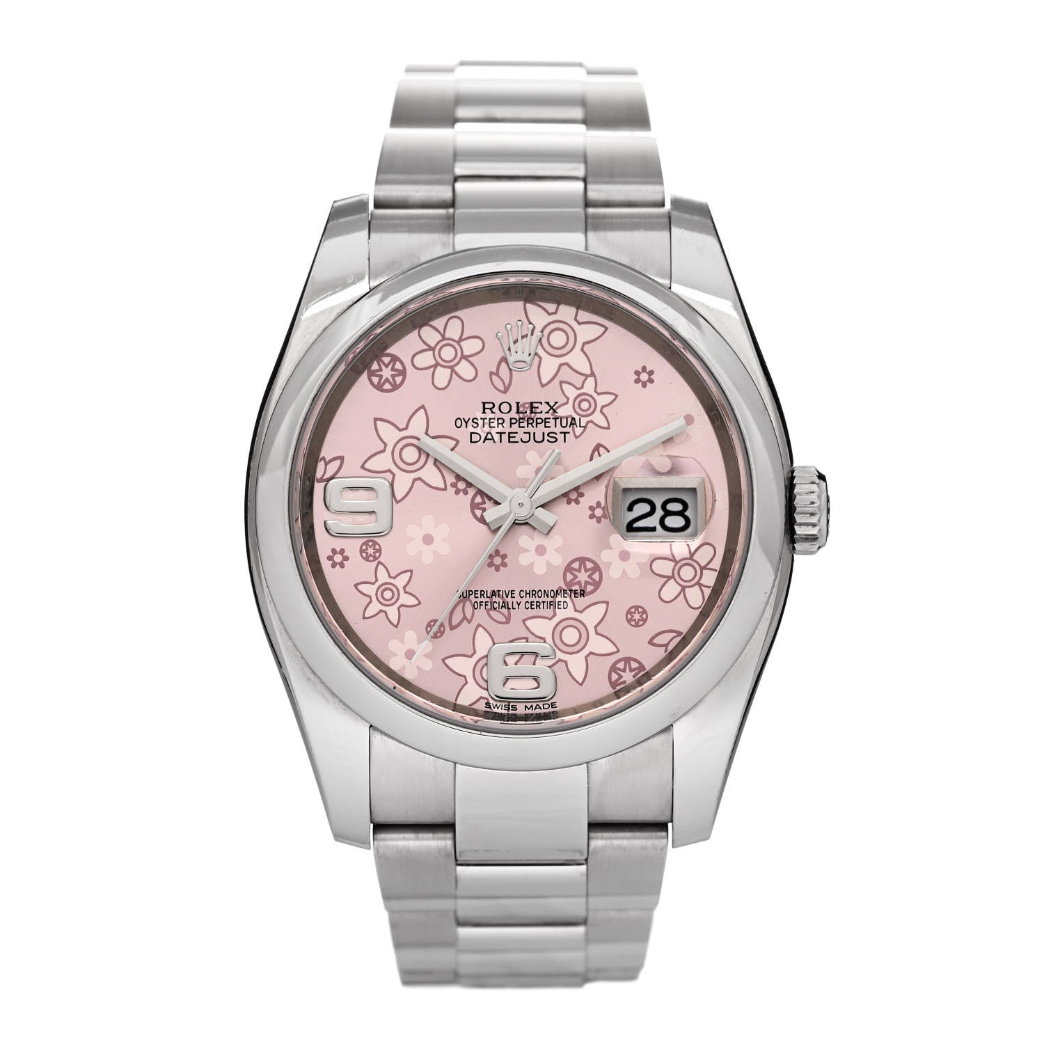 Rolex Stainless Steel 36mm Oyster Perpetual Datejust Watch Pink Flowers 116200 1 of 5
