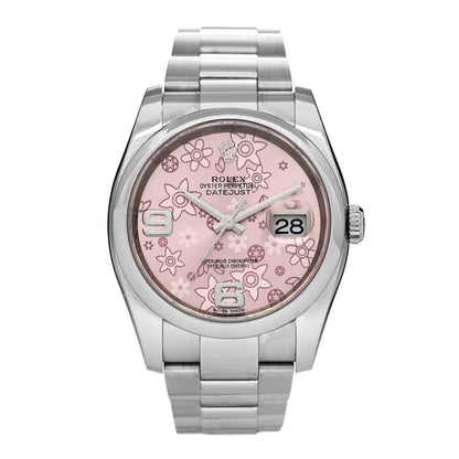 Rolex Stainless Steel 36mm Oyster Perpetual Datejust Watch Pink Flowers 116200 1 of 5
