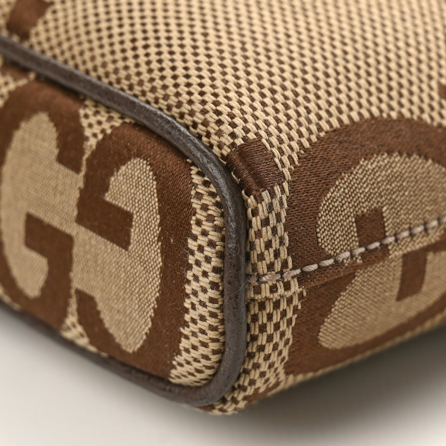 Monogram Jumbo GG Textured Dollar Calfskin Web Wristlet Messenger Bag Camel Ebony New Acero