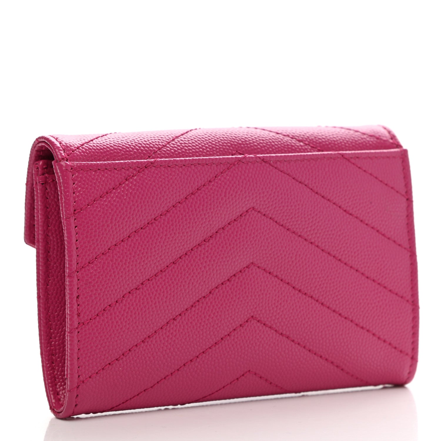 Saint Laurent Grain De Poudre Matelasse Chevron Small Monogram Envelope Wallet Fuxia Couture 3 of 8
