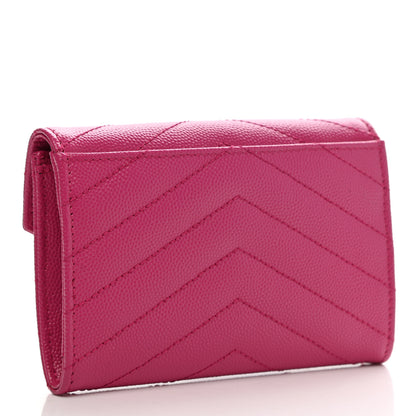 Saint Laurent Grain De Poudre Matelasse Chevron Small Monogram Envelope Wallet Fuxia Couture 3 of 8