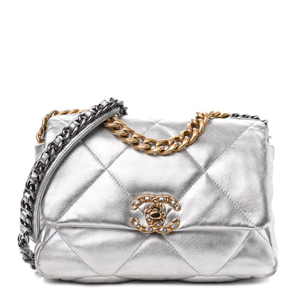 Chanel Metallic Lambskin Quilted Medium Chanel 19 Flap Silver 1 of 9