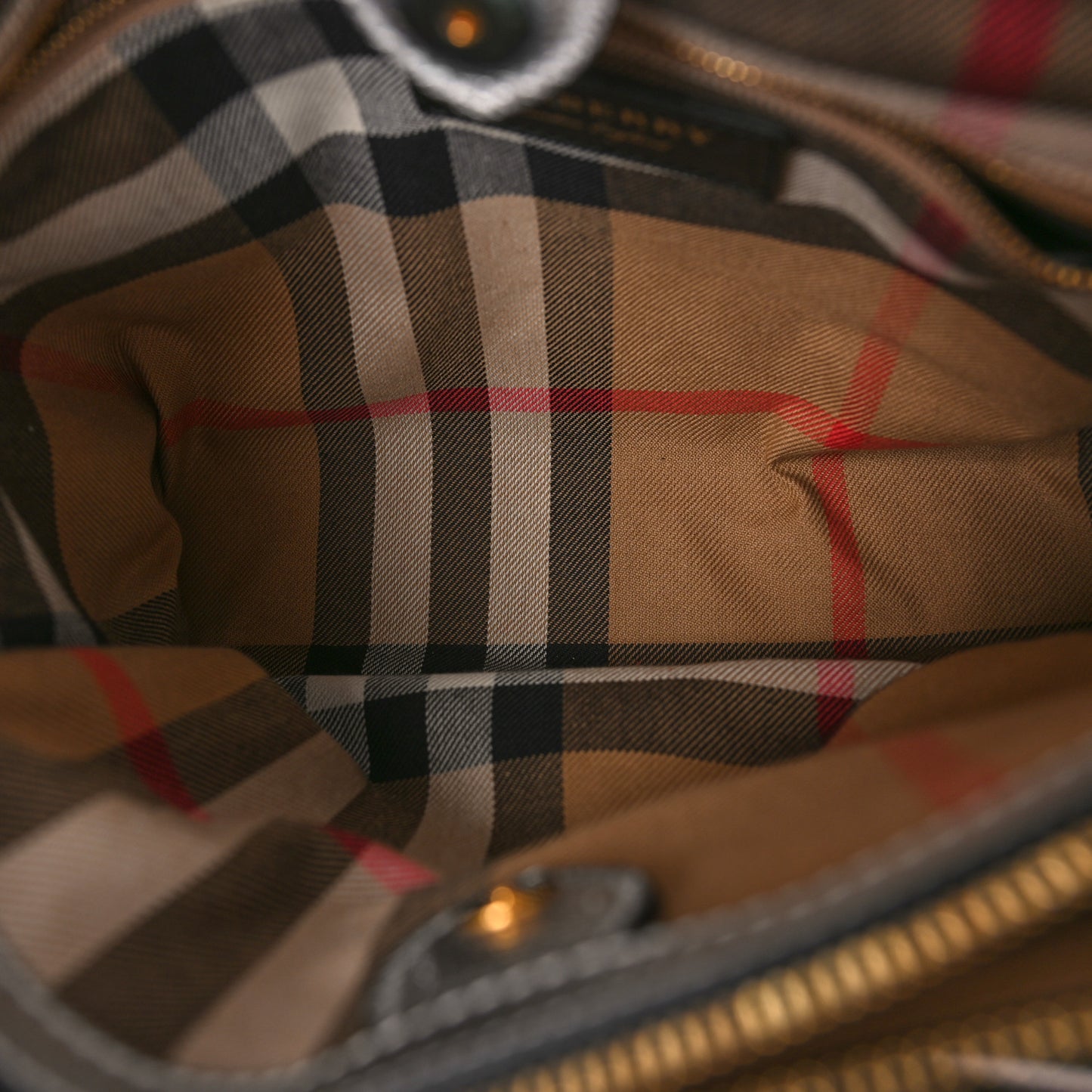 Metallic Calfskin Broguing Medium Banner Tote Silver