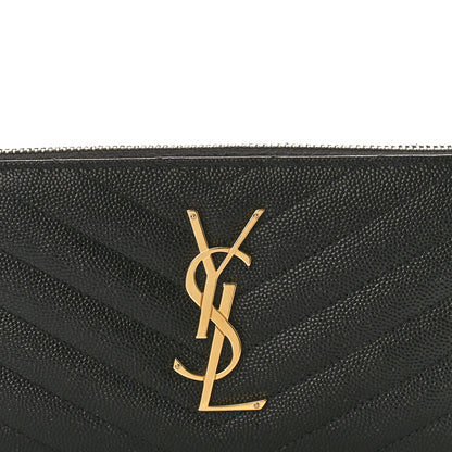 Saint Laurent Grain De Poudre Matelasse Chevron Monogram Zip Around Wallet Black 8 of 8
