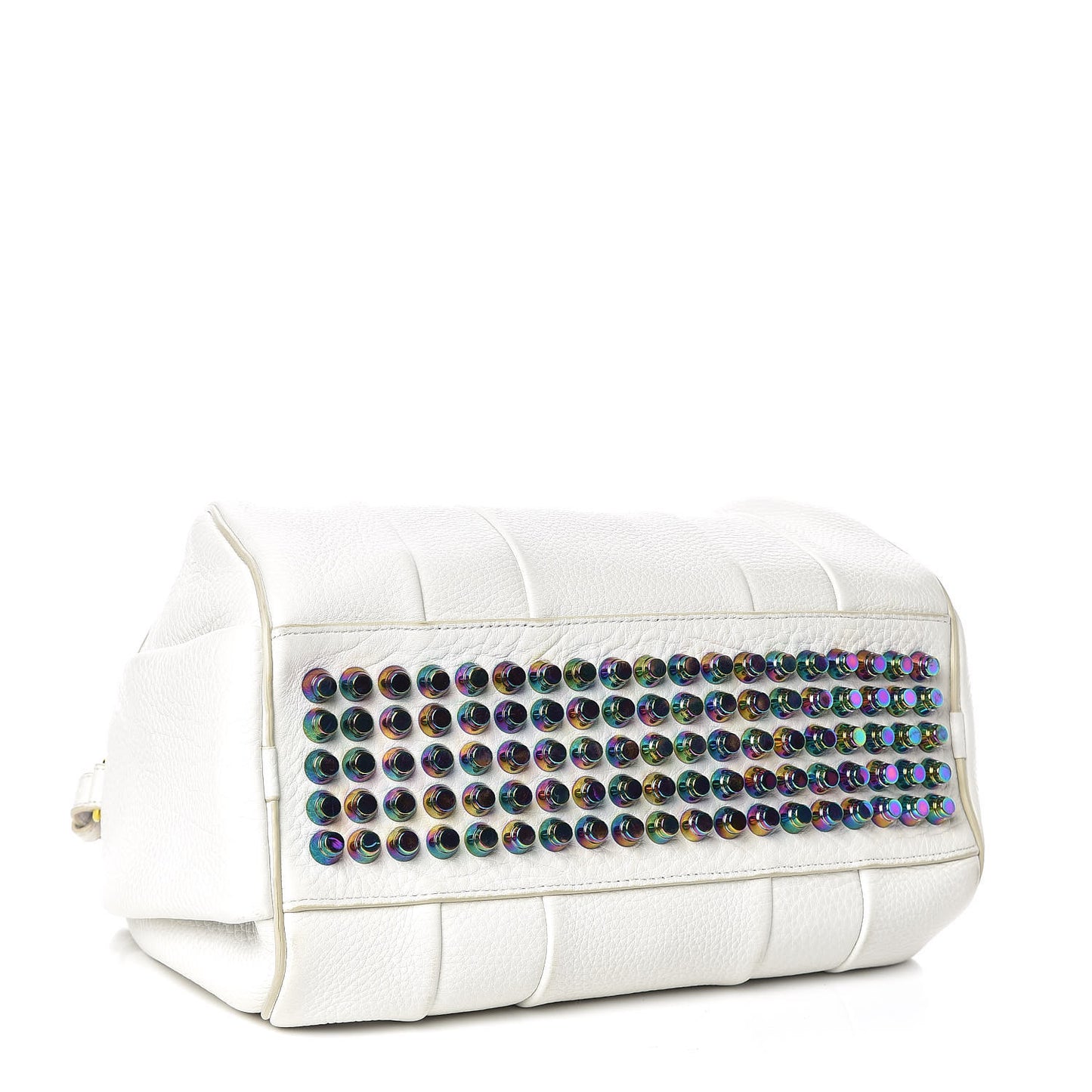 Pebbled Lambskin Rocco Duffel White Iridescent Hardware