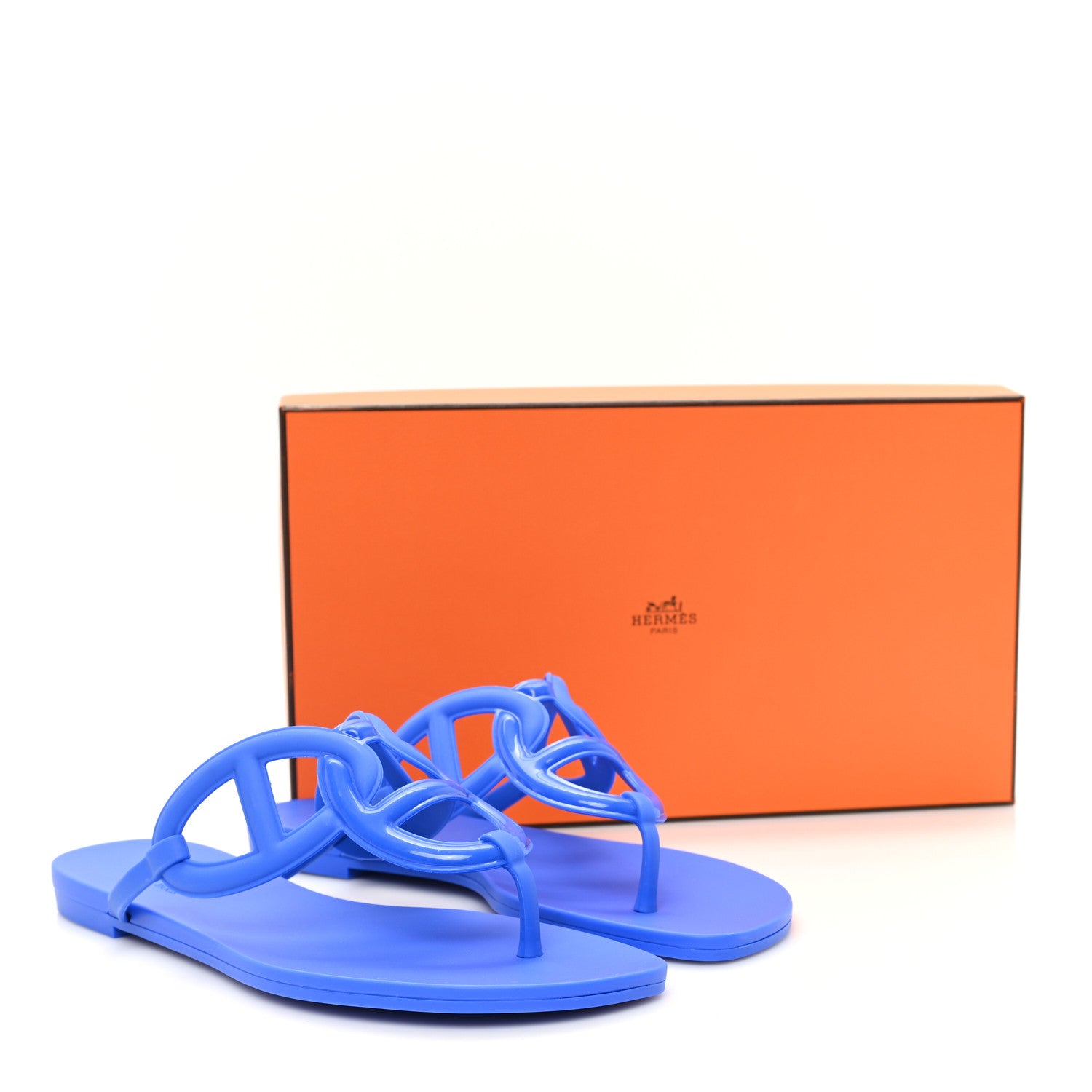 Hermes Rubber Womens Egerie Sandals  37 Bleu Outremer 10 of 10