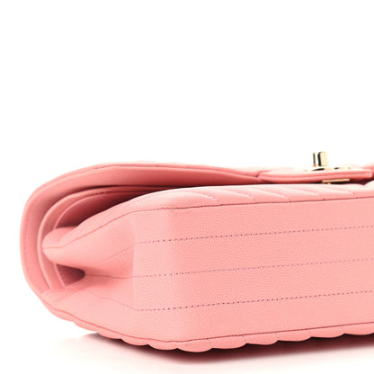 Chanel Caviar Flat Chevron Quilted Medium Double Flap Pink 10 of 11