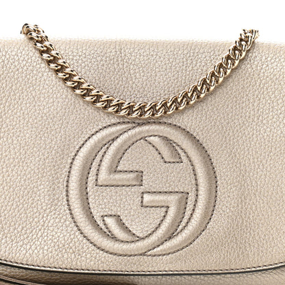 Gucci Metallic Pebbled Calfskin Medium Soho Flap Crossbody Golden Beige 8 of 11