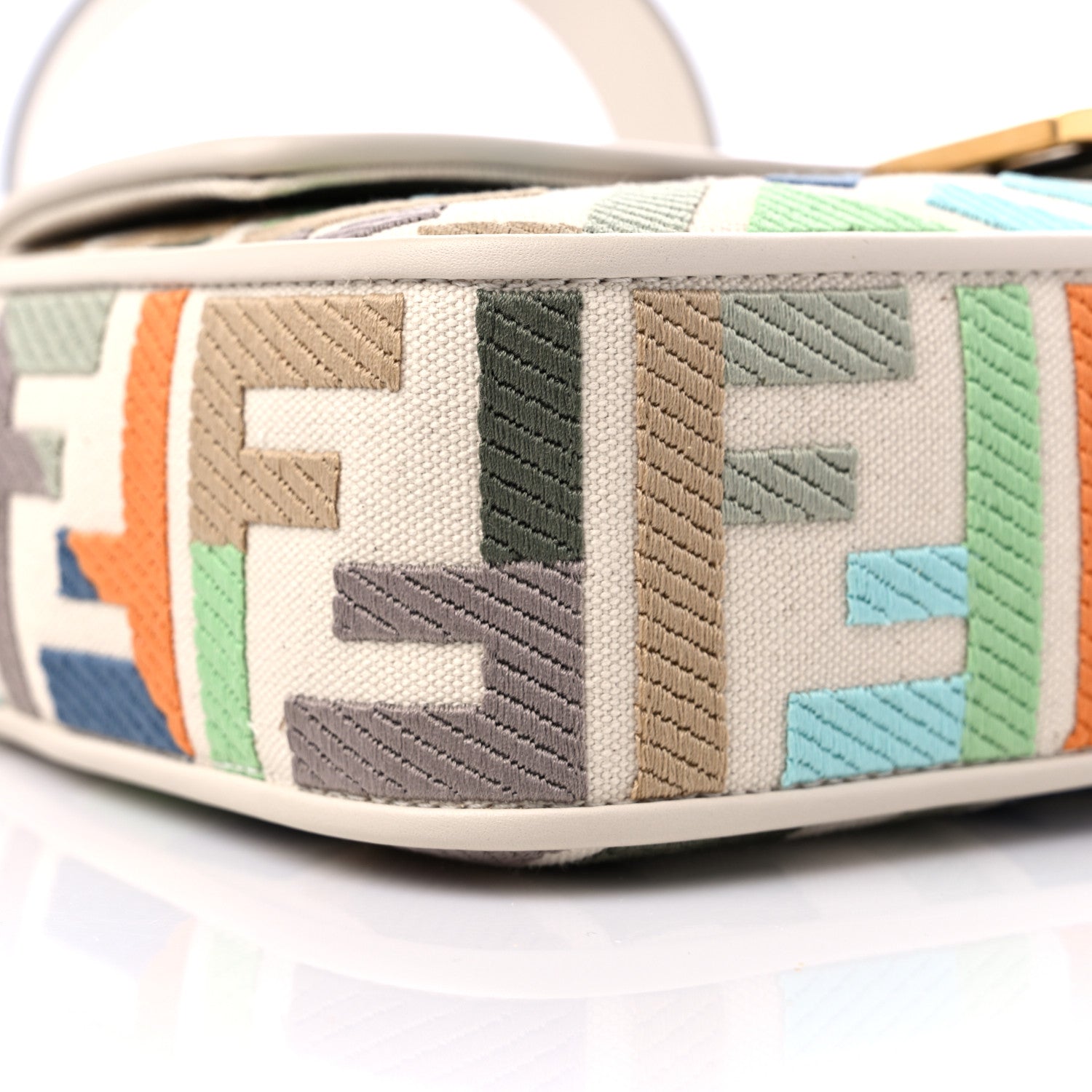 Fendi Canvas Vitello Seta FF Multicolor Embroidered Baguette Grezzo Multicolor Latte 7 of 8