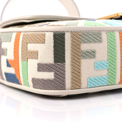 Fendi Canvas Vitello Seta FF Multicolor Embroidered Baguette Grezzo Multicolor Latte 7 of 8